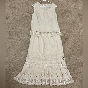 Donna Vinci 2 Piece Linen Embroidered Skirt/Sleeveless Top Boho Chic Wedding 10